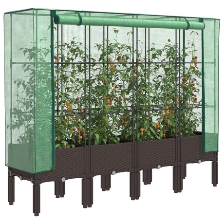 Vidaxx Pflanzkübel erhöht mit Gewächshausabdeckung 160x40x140 cm Rattanoptik