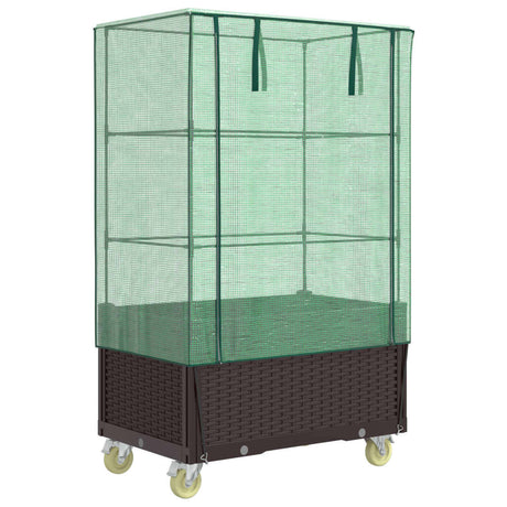 Vidaxx Pflanzkübel erhöht mit Abdeckung und Rädern 80x50x182 cm Rattanoptik