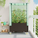 Vidaxx Pflanzkübel erhöht mit Abdeckung und Rädern 80x50x182 cm Rattanoptik
