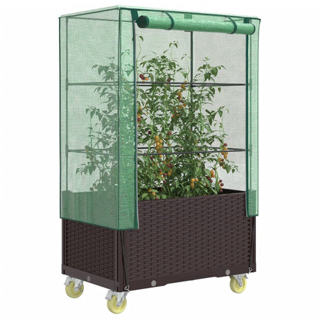 Vidaxx Pflanzkübel erhöht mit Abdeckung und Rädern 80x50x182 cm Rattanoptik