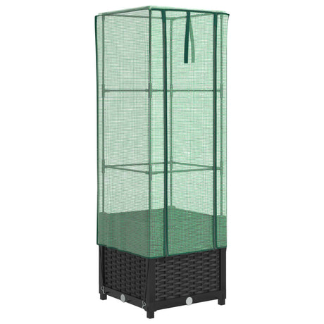 VidaXL Pflanzkübel erhöht mit Gewächshausabdeckung 40x40x139 cm Rattanoptik