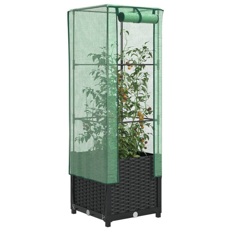 VidaXL Pflanzkübel erhöht mit Gewächshausabdeckung 40x40x139 cm Rattanoptik