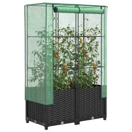 VidaXL Pflanzkübel erhöht mit Gewächshausabdeckung 80x40x138 cm Rattanoptik