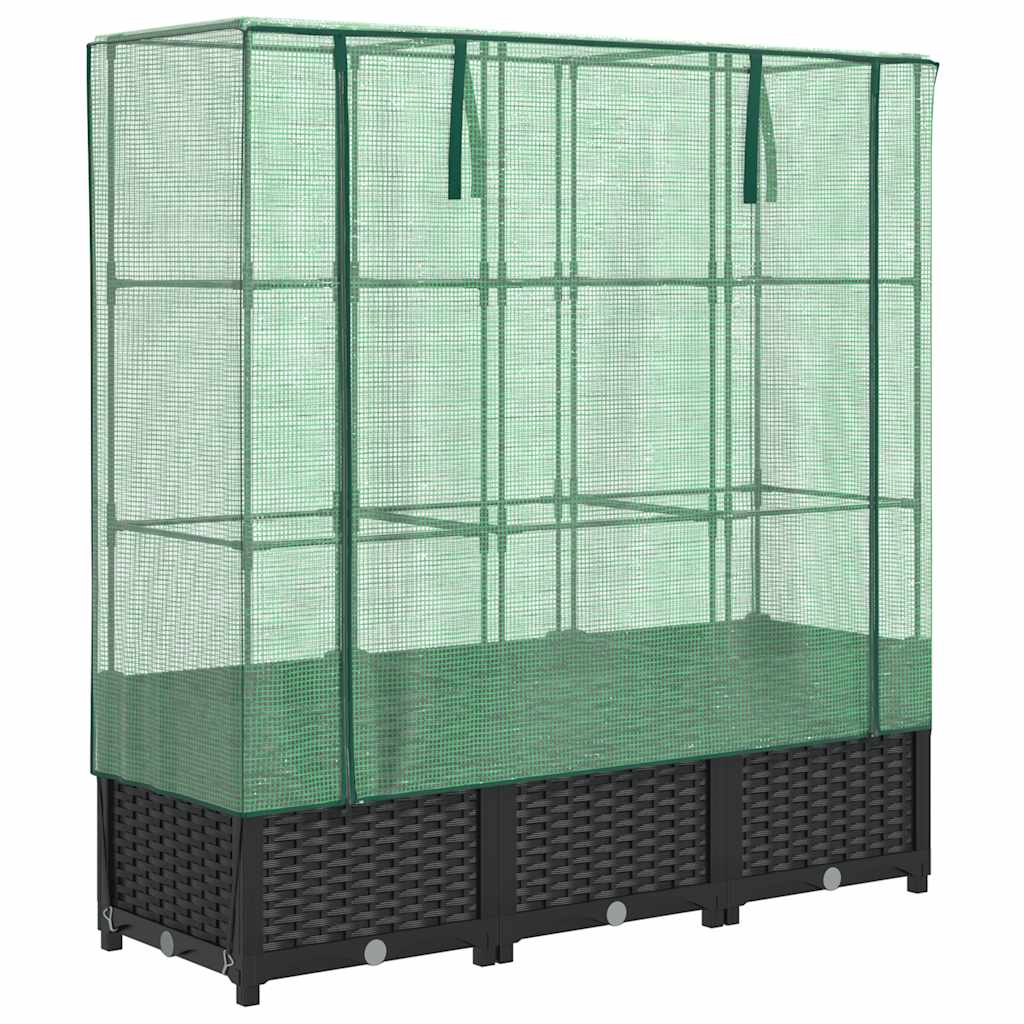 Vidaxx Pflanzkübel erhöht mit Gewächshausabdeckung 120x40x138 cm Rattanoptik