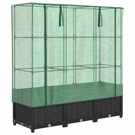 Vidaxx Pflanzkübel erhöht mit Gewächshausabdeckung 120x40x138 cm Rattanoptik