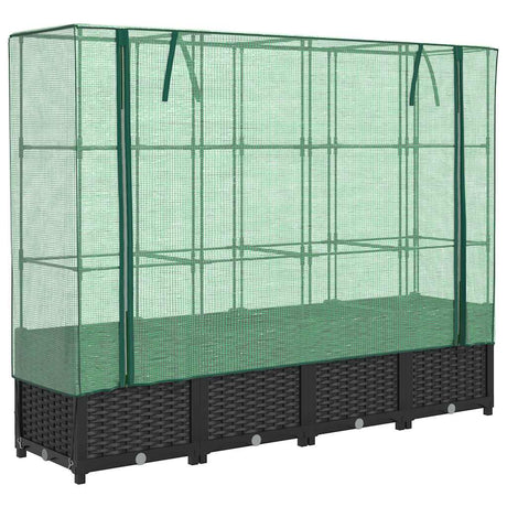 Vidaxx Pflanzkübel erhöht mit Gewächshausabdeckung 160x40x138 cm Rattanoptik