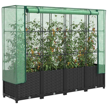 Vidaxx Pflanzkübel erhöht mit Gewächshausabdeckung 160x40x138 cm Rattanoptik