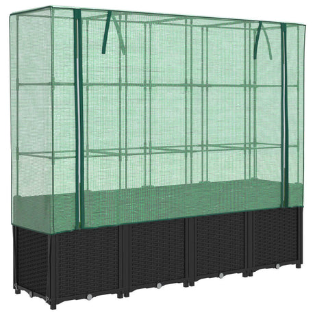 VidaXL Pflanzkübel erhöht mit Gewächshausabdeckung 160x40x153 cm Rattanoptik