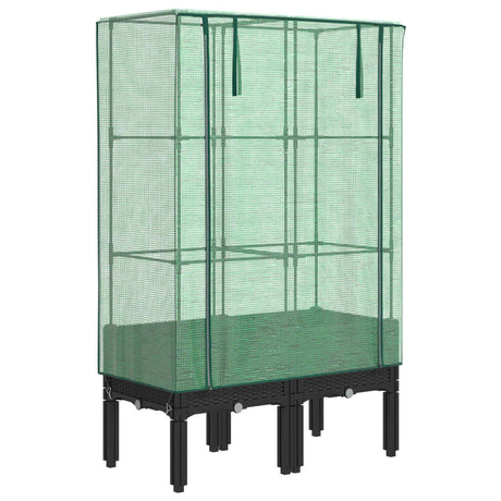 VidaXL Pflanzkübel erhöht mit Gewächshausabdeckung 80x40x140 cm Rattanoptik