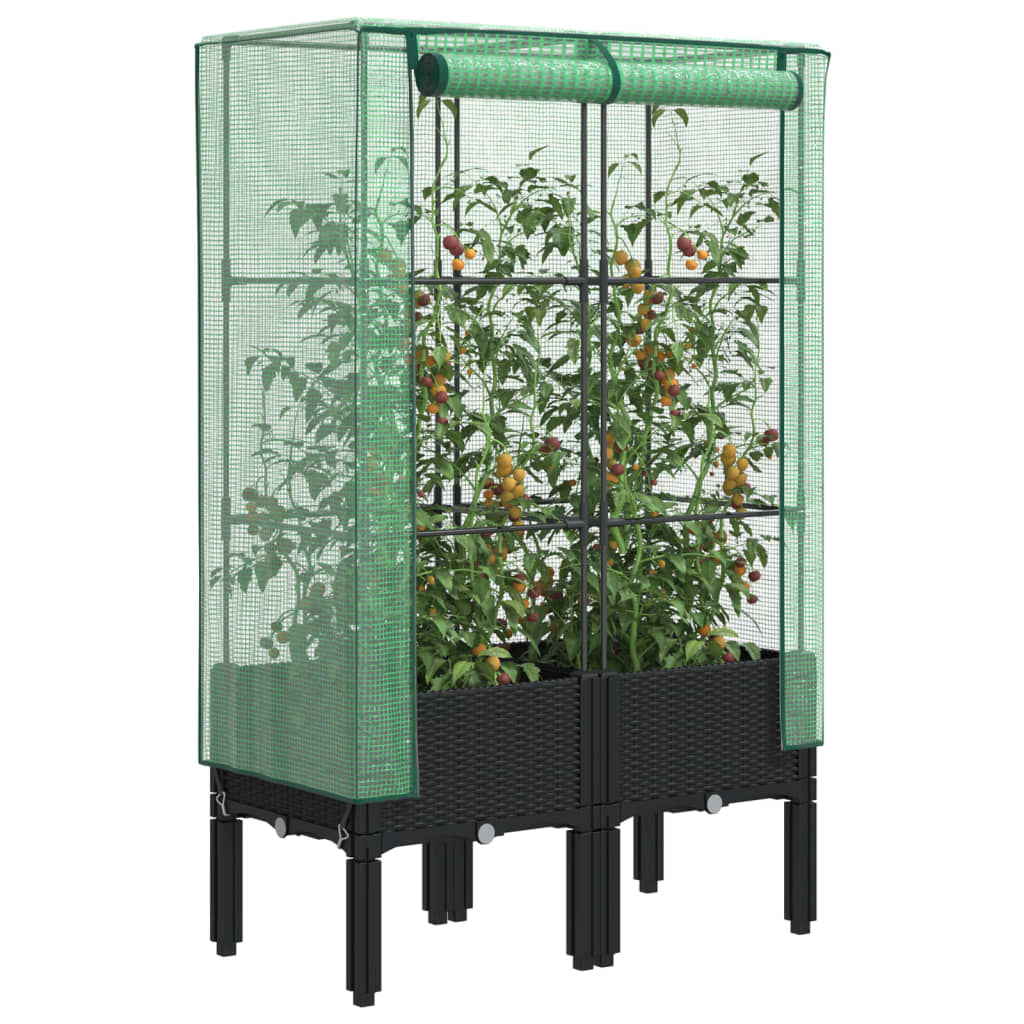 VidaXL Pflanzkübel erhöht mit Gewächshausabdeckung 80x40x140 cm Rattanoptik