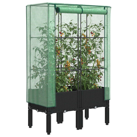 VidaXL Pflanzkübel erhöht mit Gewächshausabdeckung 80x40x140 cm Rattanoptik