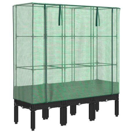 Vidaxx Pflanzkübel erhöht mit Gewächshausabdeckung 120x40x140 cm Rattanoptik