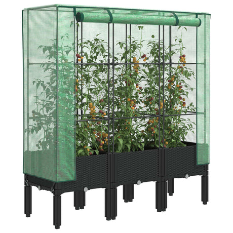 Vidaxx Pflanzkübel erhöht mit Gewächshausabdeckung 120x40x140 cm Rattanoptik