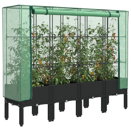 Vidaxx Pflanzkübel erhöht mit Gewächshausabdeckung 160x40x140 cm Rattanoptik