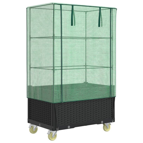 Vidaxx Pflanzkübel erhöht mit Abdeckung und Rädern 80x50x182 cm Rattanoptik