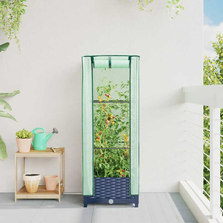Vidaxx Pflanzgefäß erhöht mit Gewächshausabdeckung 40x40x123 cm Rattanoptik