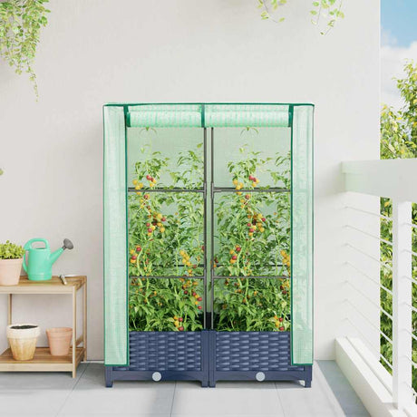 Vidaxx Pflanzkübel erhöht mit Gewächshausabdeckung 80x40x123 cm Rattanoptik