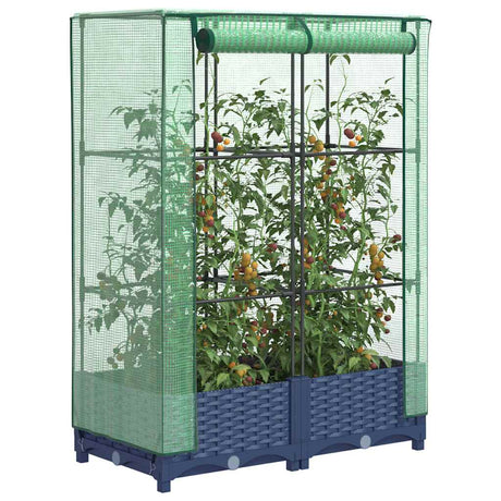 Vidaxx Pflanzkübel erhöht mit Gewächshausabdeckung 80x40x123 cm Rattanoptik