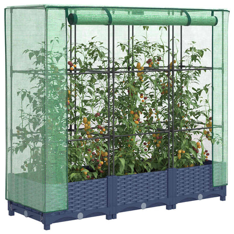 Vidaxx Pflanzkübel erhöht mit Gewächshausabdeckung 120x40x123 cm Rattanoptik