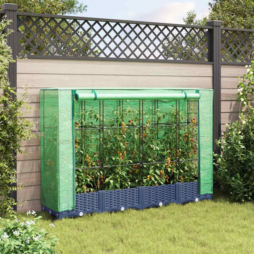 Vidaxx Pflanzkübel erhöht mit Gewächshausabdeckung 160x40x123 cm Rattanoptik