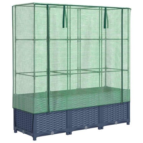 Vidaxx Pflanzkübel erhöht mit Gewächshausabdeckung 120x40x138 cm Rattanoptik