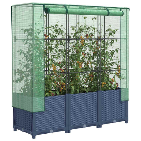 Vidaxx Pflanzkübel erhöht mit Gewächshausabdeckung 120x40x138 cm Rattanoptik