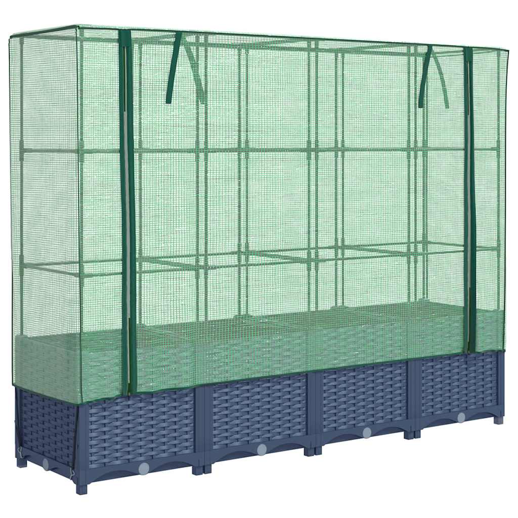 Vidaxx Pflanzkübel erhöht mit Gewächshausabdeckung 160x40x138 cm Rattanoptik