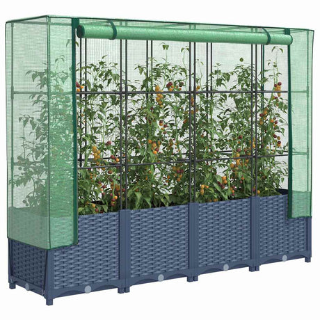 Vidaxx Pflanzkübel erhöht mit Gewächshausabdeckung 160x40x138 cm Rattanoptik