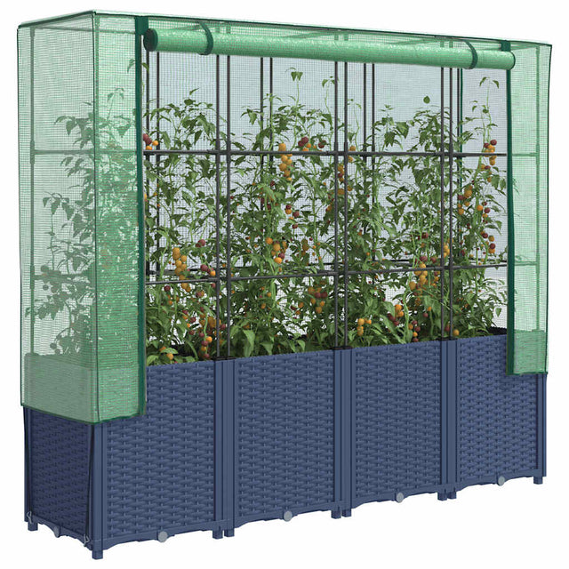 Vidaxx erhöhter Pflanzkübel mit Gewächshausabdeckung in Rattanoptik 160x40x153 cm