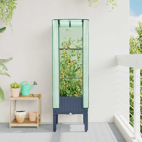 Vidaxx Pflanzkübel erhöht mit Gewächshausabdeckung 40x40x140 cm Rattanoptik