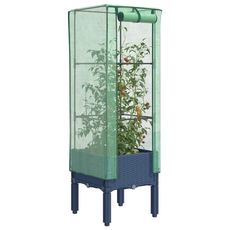 Vidaxx Pflanzkübel erhöht mit Gewächshausabdeckung 40x40x140 cm Rattanoptik