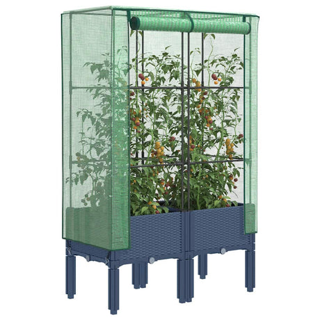 VidaXL Pflanzkübel erhöht mit Gewächshausabdeckung 80x40x140 cm Rattanoptik