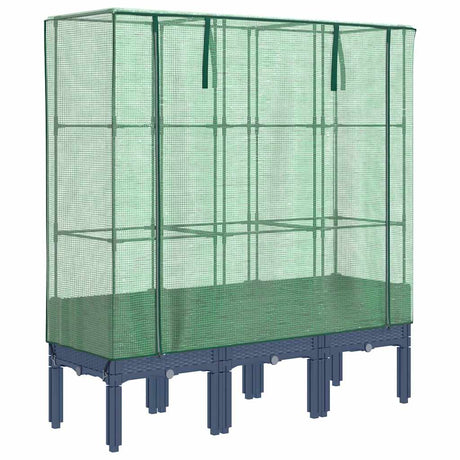 Vidaxx Pflanzkübel erhöht mit Gewächshausabdeckung 120x40x140 cm Rattanoptik