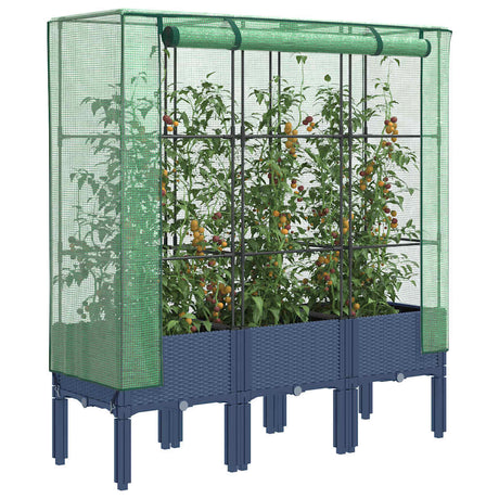 Vidaxx Pflanzkübel erhöht mit Gewächshausabdeckung 120x40x140 cm Rattanoptik