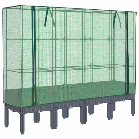 Vidaxx Pflanzkübel erhöht mit Gewächshausabdeckung 160x40x140 cm Rattanoptik