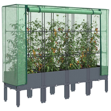 Vidaxx Pflanzkübel erhöht mit Gewächshausabdeckung 160x40x140 cm Rattanoptik