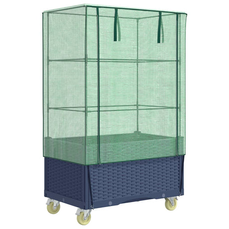 Vidaxx Pflanzkübel erhöht mit Abdeckung und Rädern 80x50x182 cm Rattanoptik