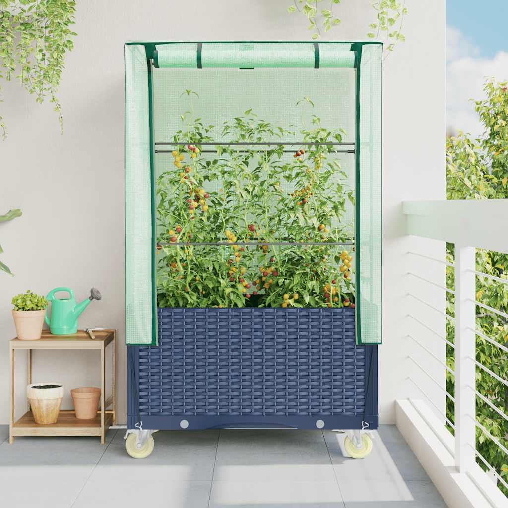 Vidaxx Pflanzkübel erhöht mit Abdeckung und Rädern 80x50x182 cm Rattanoptik