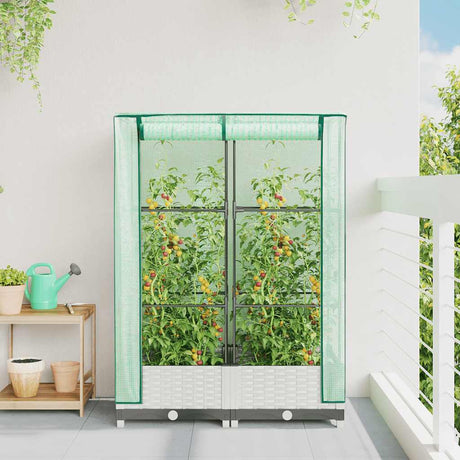 Vidaxx Pflanzkübel erhöht mit Gewächshausabdeckung 80x40x123 cm Rattanoptik
