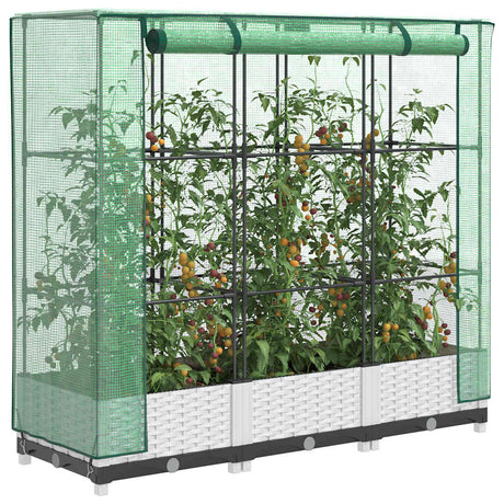 Vidaxx Pflanzkübel erhöht mit Gewächshausabdeckung 120x40x123 cm Rattanoptik