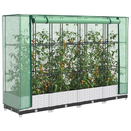 Vidaxx Pflanzkübel erhöht mit Gewächshausabdeckung 160x40x123 cm Rattanoptik