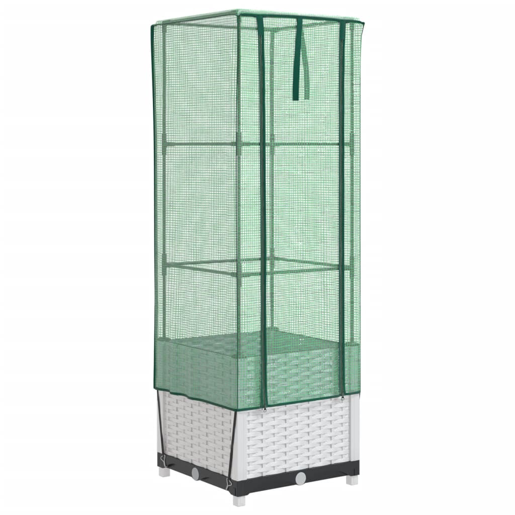 VidaXL Pflanzkübel erhöht mit Gewächshausabdeckung 40x40x139 cm Rattanoptik