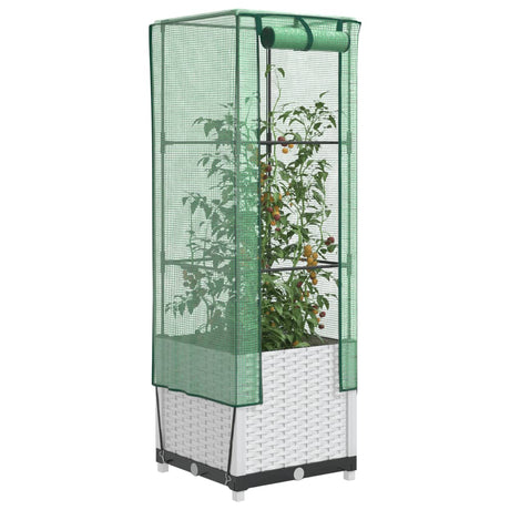 VidaXL Pflanzkübel erhöht mit Gewächshausabdeckung 40x40x139 cm Rattanoptik
