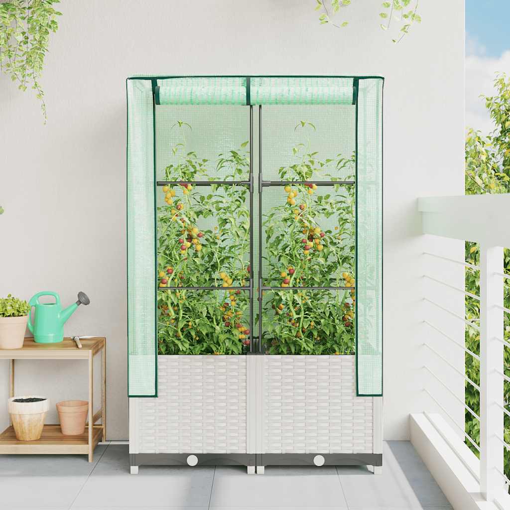 VidaXL Pflanzkübel erhöht mit Gewächshausabdeckung 80x40x138 cm Rattanoptik