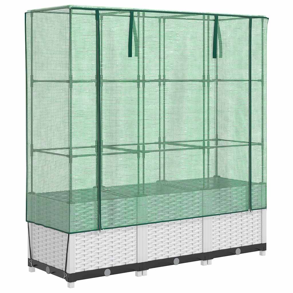 Vidaxx Pflanzkübel erhöht mit Gewächshausabdeckung 120x40x138 cm Rattanoptik
