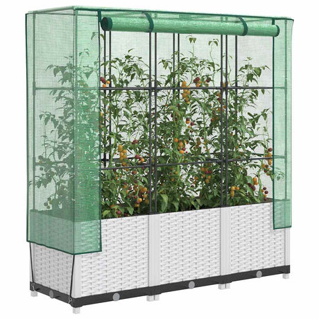 Vidaxx Pflanzkübel erhöht mit Gewächshausabdeckung 120x40x138 cm Rattanoptik
