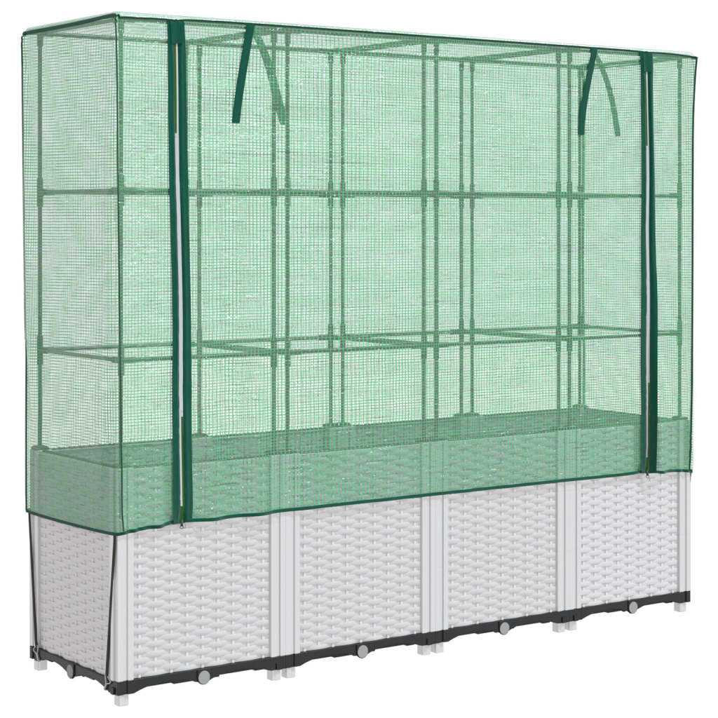 VidaXL Pflanzkübel erhöht mit Gewächshausabdeckung 160x40x153 cm Rattanoptik