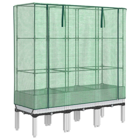 Vidaxx Pflanzkübel erhöht mit Gewächshausabdeckung 120x40x140 cm Rattanoptik