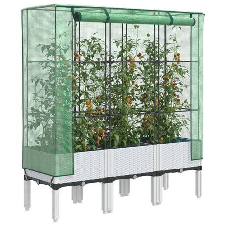 Vidaxx Pflanzkübel erhöht mit Gewächshausabdeckung 120x40x140 cm Rattanoptik