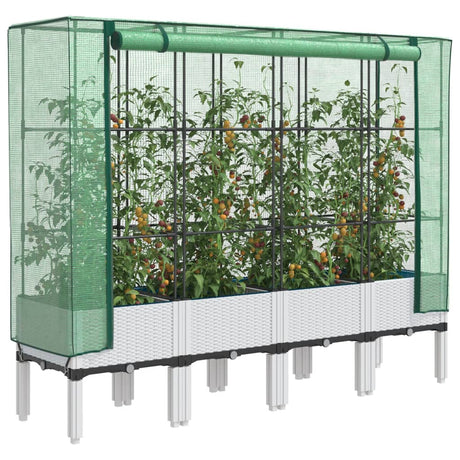 Vidaxx Pflanzkübel erhöht mit Gewächshausabdeckung 160x40x140 cm Rattanoptik